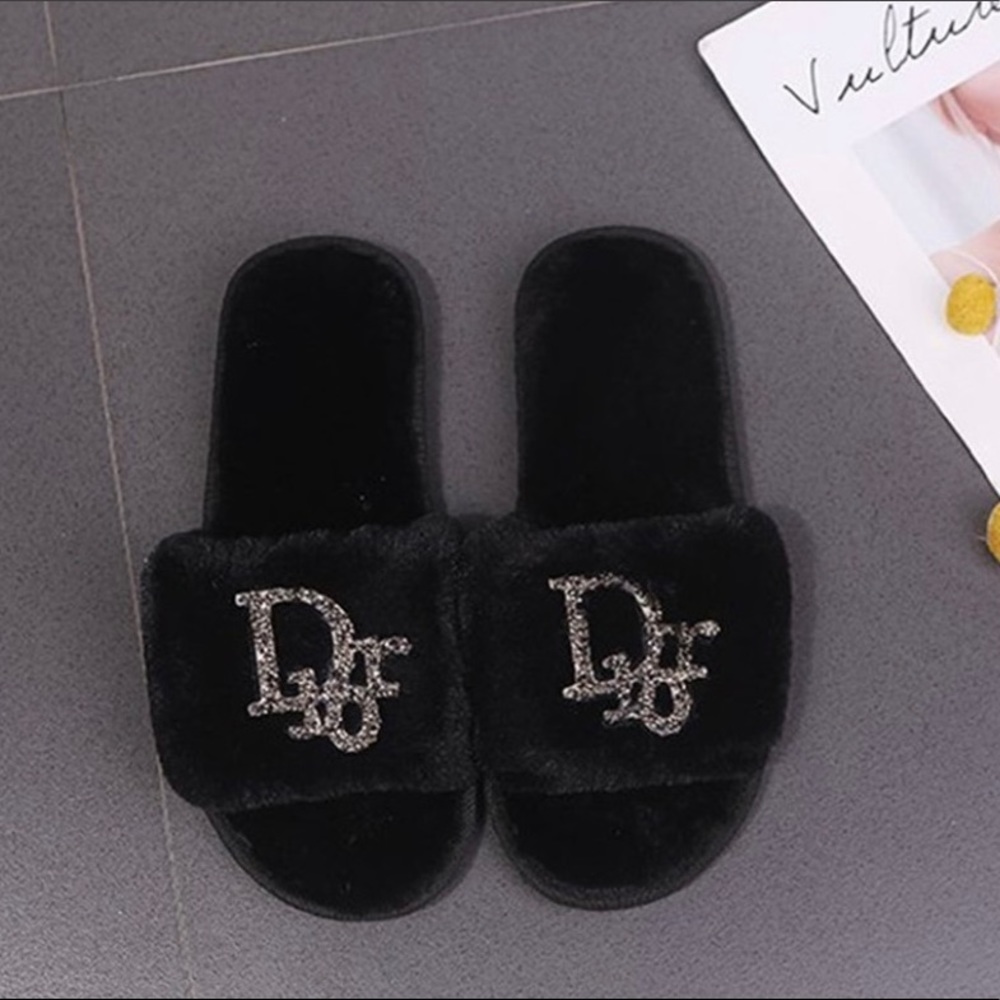 Black Fluffy Slippers - ONLY 1 AVAILABLE!!!